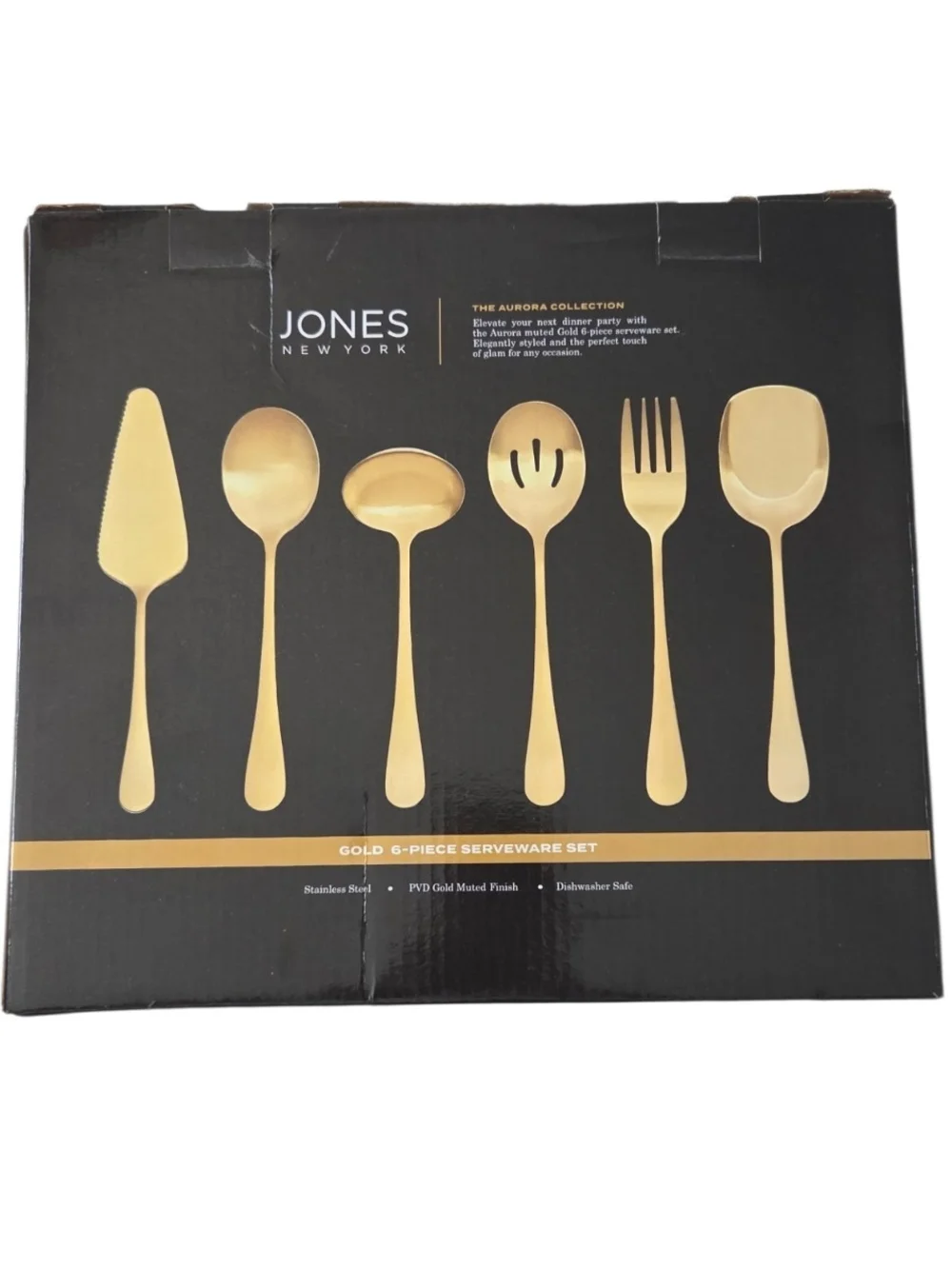 Jones New York Aurora Gold 6-Piece Serveware Set Stainless Steel NIB
